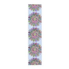 Table Runner with Mandala Art Drawn by Hand - Light Blue (Cotton, Poly) - Blululi