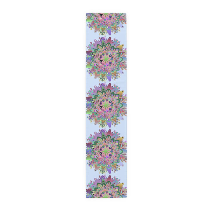 Table Runner with Mandala Art Drawn by Hand - Light Blue (Cotton, Poly) - Blululi