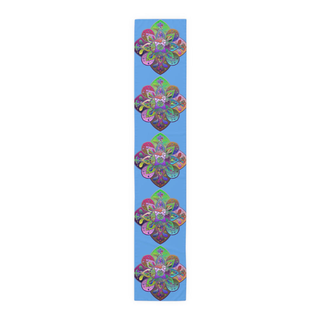 Table Runner with Mandala Art Drawn by Hand - Light Blue (Cotton, Poly) - Blululi