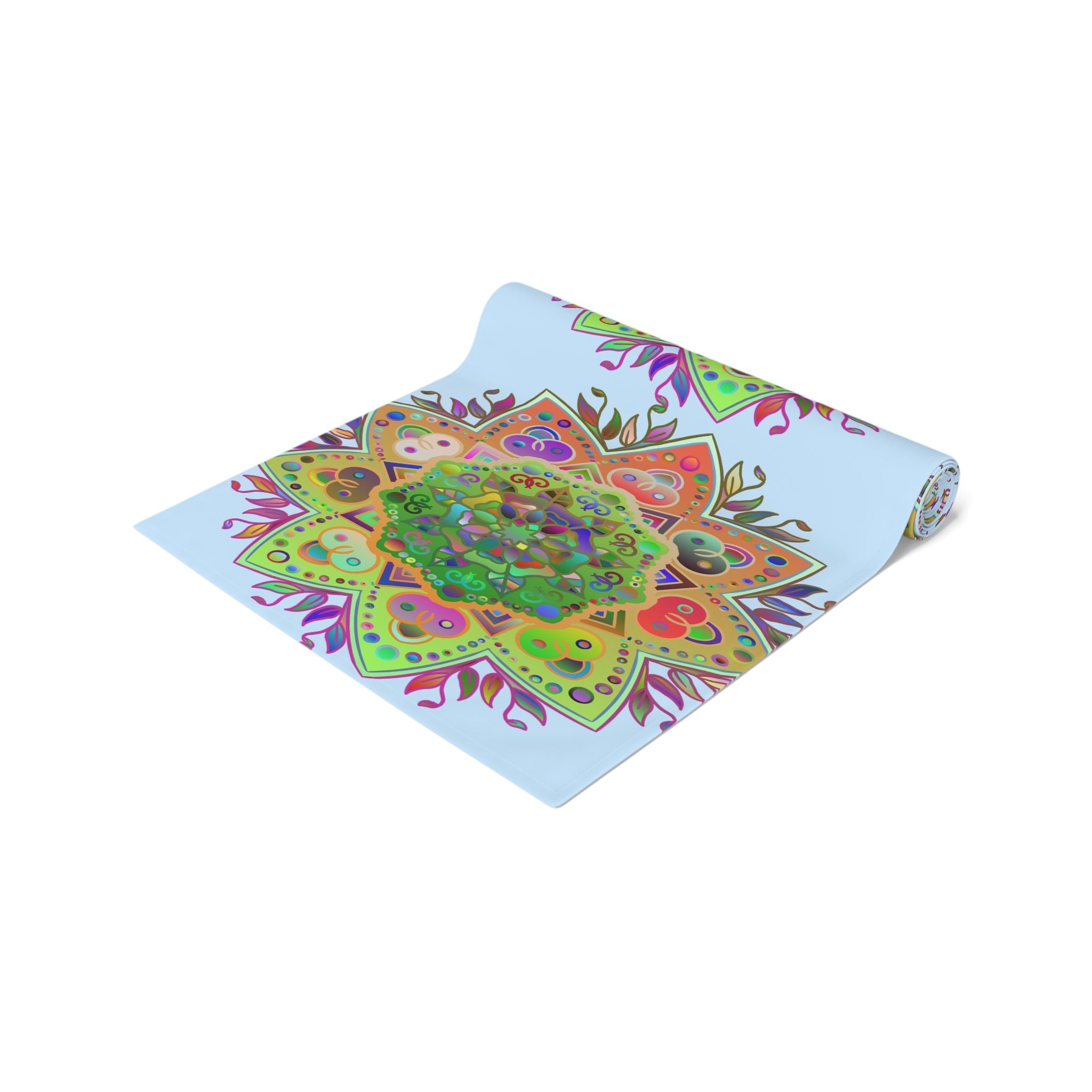 Table Runner with Mandala Art Drawn by Hand - Light Blue (Cotton, Poly) - Blululi