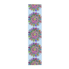 Table Runner with Mandala Art Drawn by Hand - Light Blue (Cotton, Poly) - Blululi