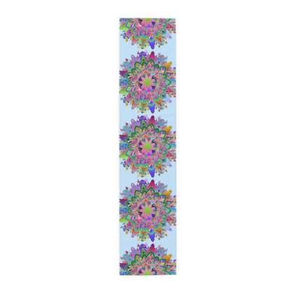 Table Runner with Mandala Art Drawn by Hand - Light Blue (Cotton, Poly) - Blululi