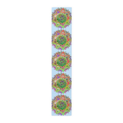 Table Runner with Mandala Art Drawn by Hand - Light Blue (Cotton, Poly) - Blululi