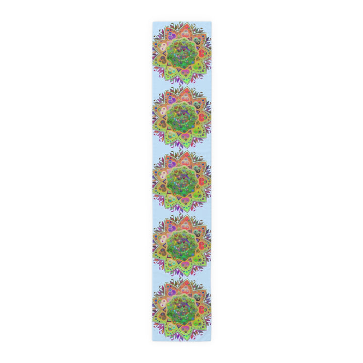 Table Runner with Mandala Art Drawn by Hand - Light Blue (Cotton, Poly) - Blululi