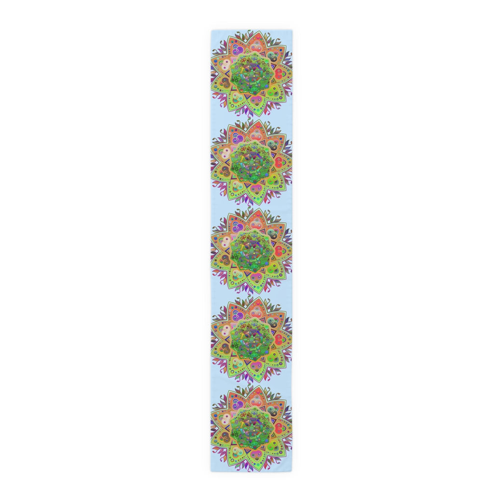 Table Runner with Mandala Art Drawn by Hand - Light Blue (Cotton, Poly) - Blululi