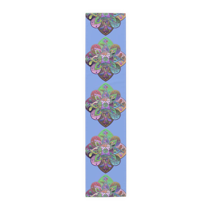 Table Runner with Mandala Art Drawn by Hand - Light Blue (Cotton, Poly) - Blululi