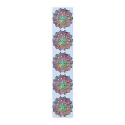 Table Runner with Mandala Art Drawn by Hand - Light Blue (Cotton, Poly) - Blululi