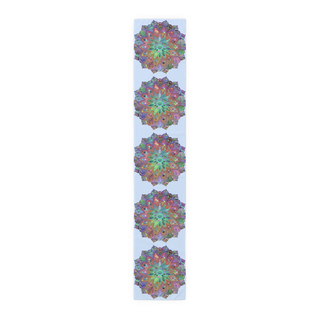 Table Runner with Mandala Art Drawn by Hand - Light Blue (Cotton, Poly) - Blululi