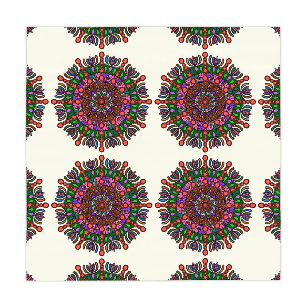 Tablecloth with Mandala Art Drawn by Hand, Ivory, Square - Blululi