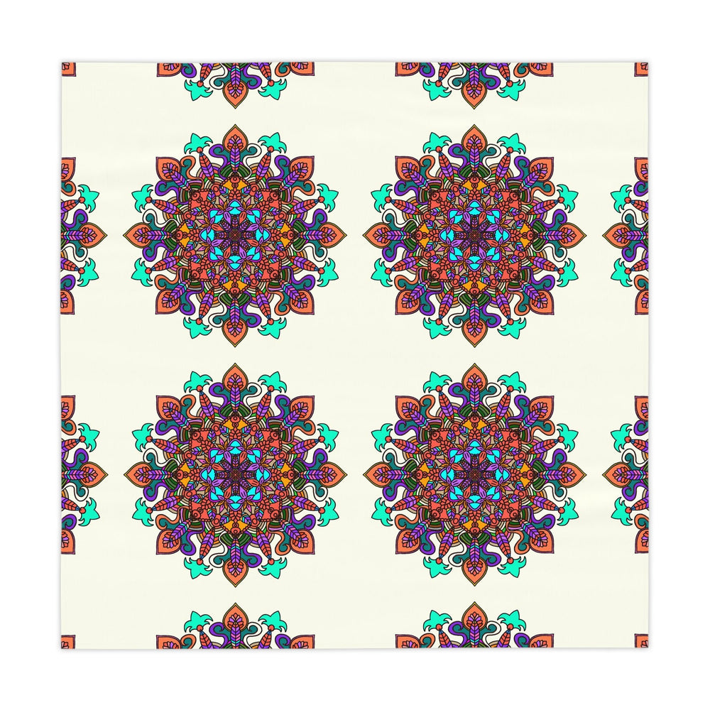Tablecloth with Mandala Art Drawn by Hand, Ivory, Square - Blululi