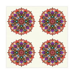 Tablecloth with Mandala Art Drawn by Hand, Ivory, Square - Blululi