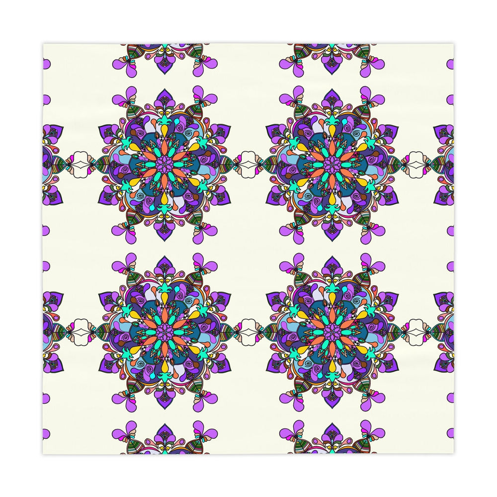 Tablecloth with Mandala Art Drawn by Hand, Ivory, Square - Blululi