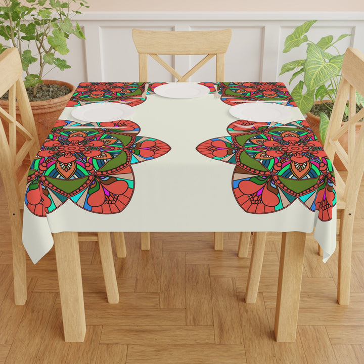 Tablecloth with Mandala Art Drawn by Hand, Ivory, Square - Blululi