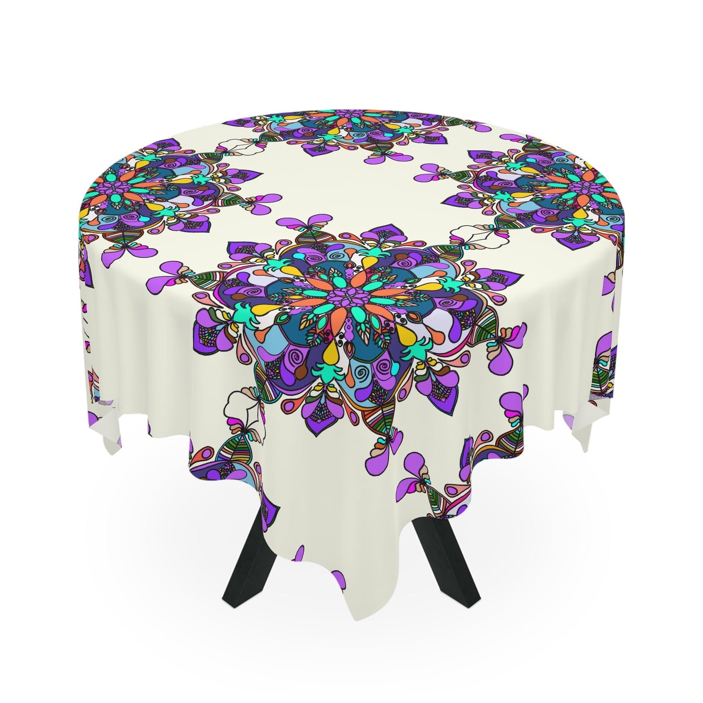 Tablecloth with Mandala Art Drawn by Hand, Ivory, Square - Blululi