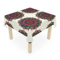 Tablecloth with Mandala Art Drawn by Hand, Ivory, Square - Blululi
