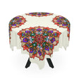 Tablecloth with Mandala Art Drawn by Hand, Ivory, Square - Blululi