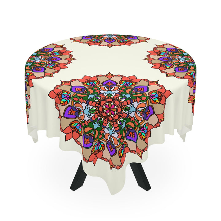 Tablecloth with Mandala Art Drawn by Hand, Ivory, Square - Blululi