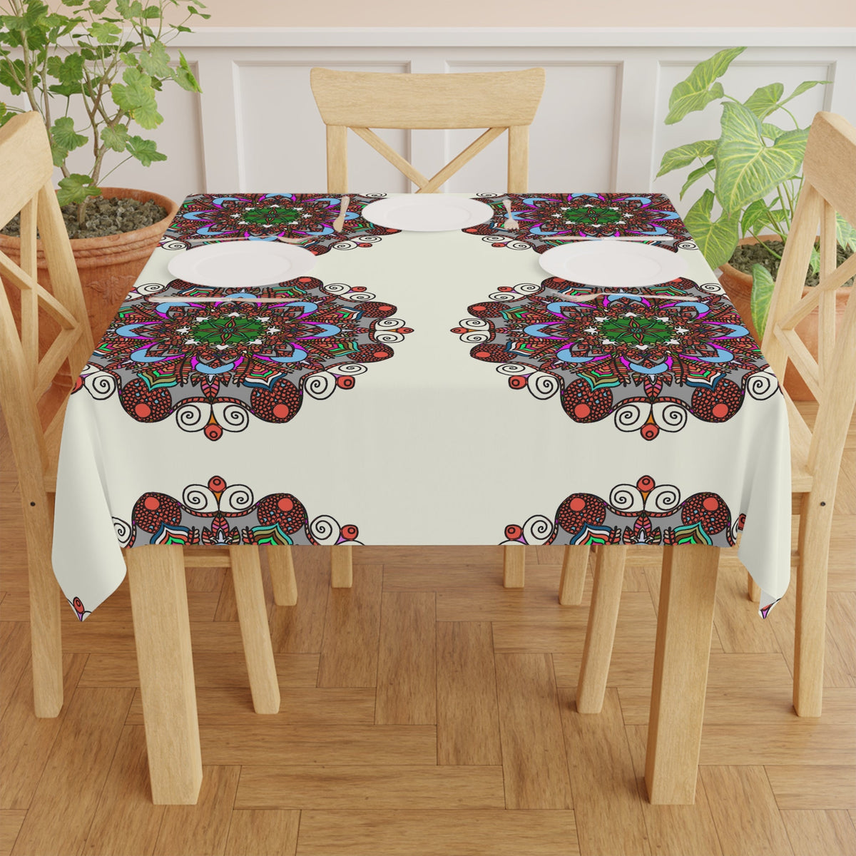 Handmade Mandala Art Ivory Tablecloth Square | best mandala art ...