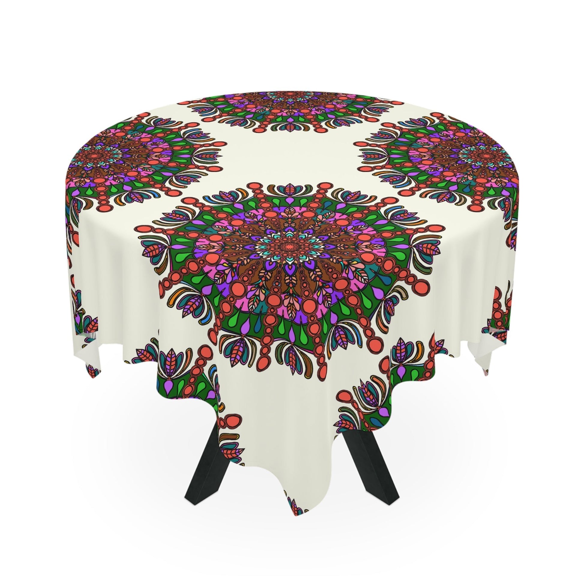 Tablecloth with Mandala Art Drawn by Hand, Ivory, Square - Blululi