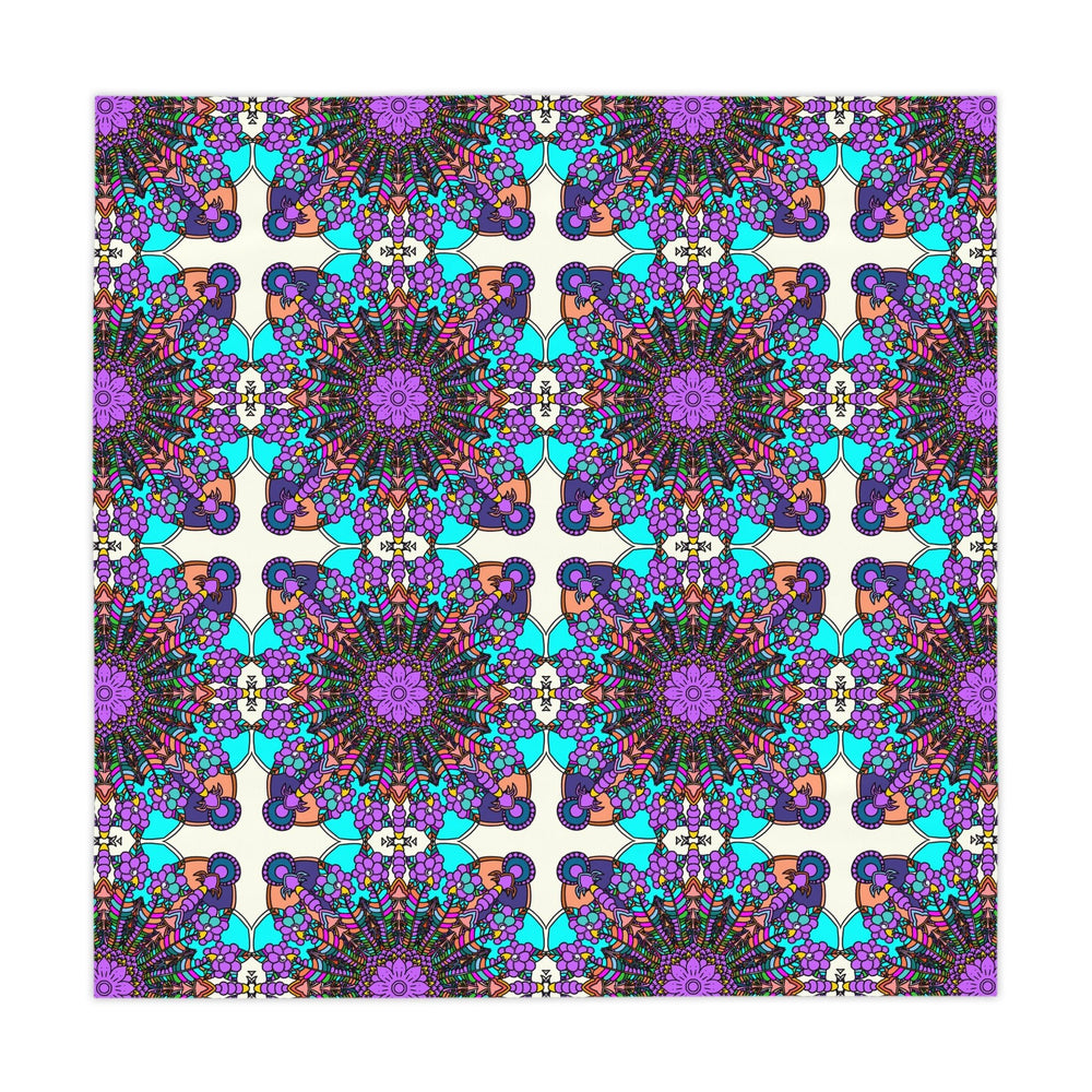 Tablecloth with Mandala Art Drawn by Hand, Ivory, Square - Blululi