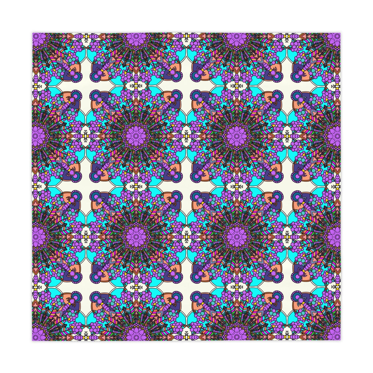 Tablecloth with Mandala Art Drawn by Hand, Ivory, Square - Blululi