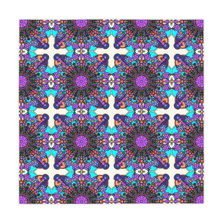 Tablecloth with Mandala Art Drawn by Hand, Ivory, Square - Blululi