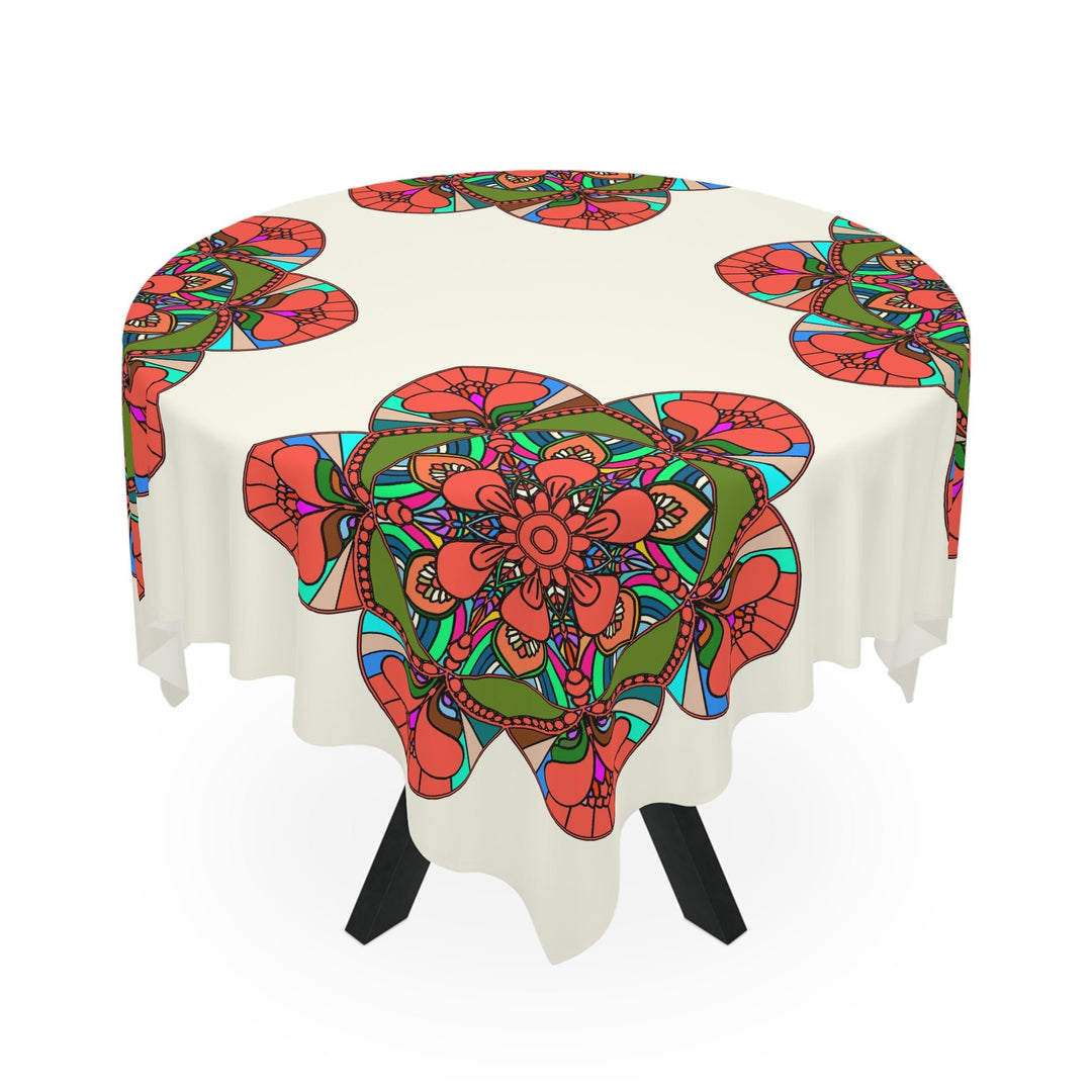 Tablecloth with Mandala Art Drawn by Hand, Ivory, Square - Blululi