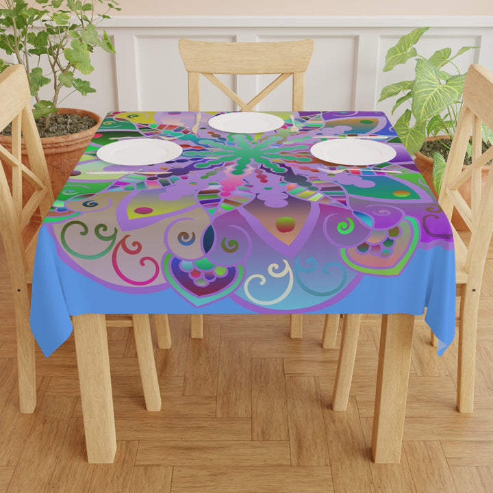 Tablecloth with Mandala Art Drawn by Hand, Light Blue, Square - Blululi