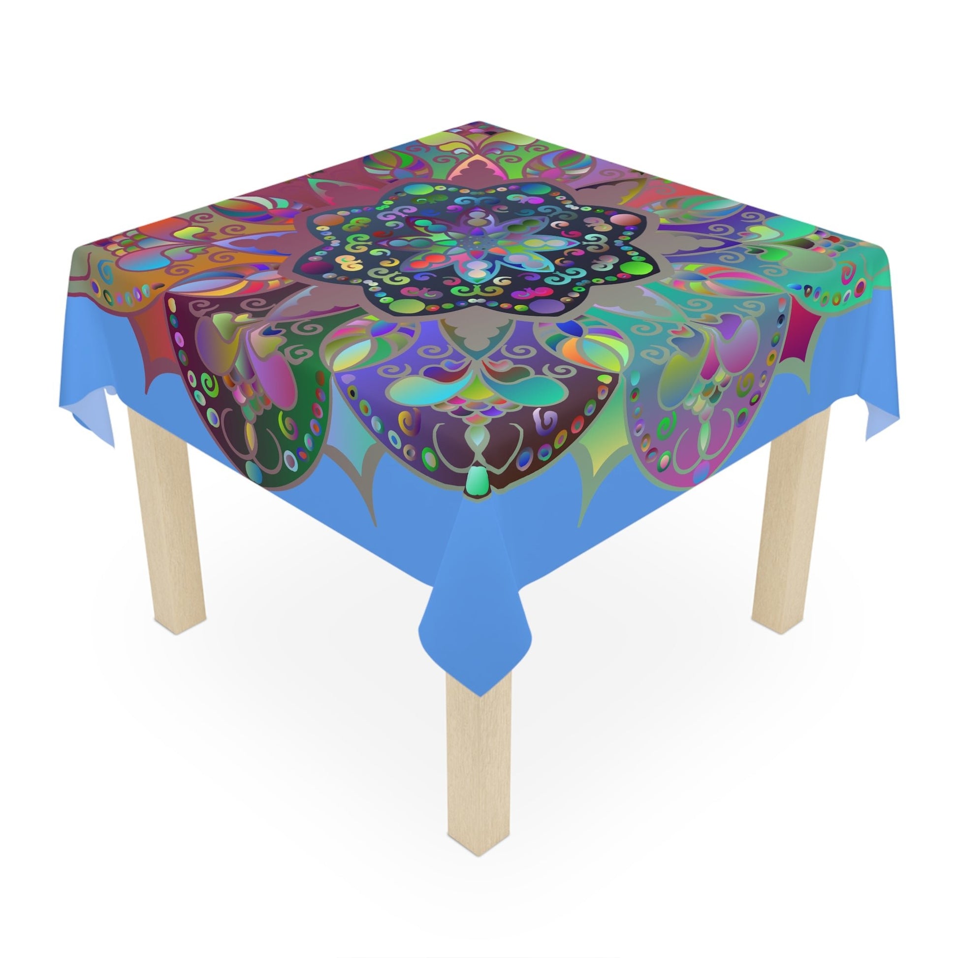 Tablecloth with Mandala Art Drawn by Hand, Light Blue, Square - Blululi