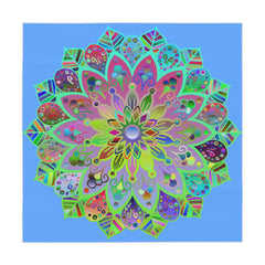 Tablecloth with Mandala Art Drawn by Hand, Light Blue, Square - Blululi