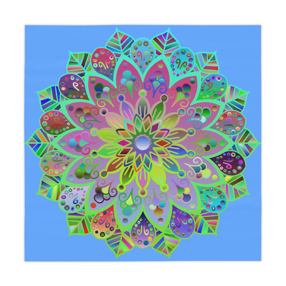 Tablecloth with Mandala Art Drawn by Hand, Light Blue, Square - Blululi