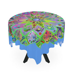 Tablecloth with Mandala Art Drawn by Hand, Light Blue, Square - Blululi