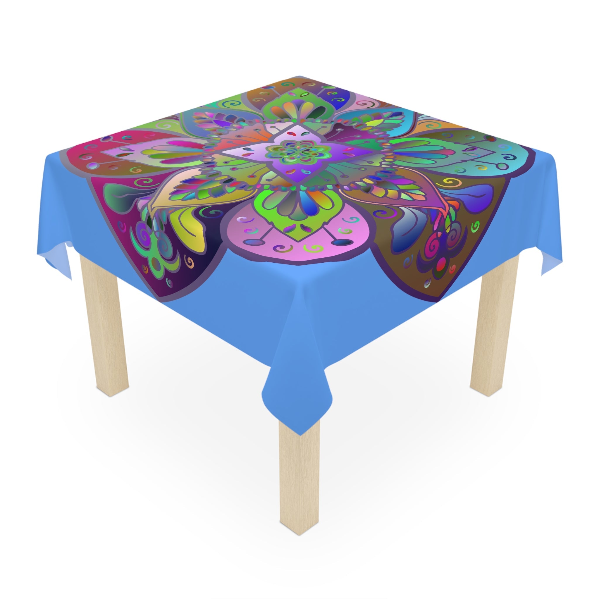 Tablecloth with Mandala Art Drawn by Hand, Light Blue, Square - Blululi