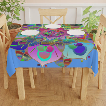 Tablecloth with Mandala Art Drawn by Hand, Light Blue, Square - Blululi