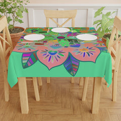 Tablecloth with Mandala Art Drawn by Hand, Light Fluo Green, Square - Blululi