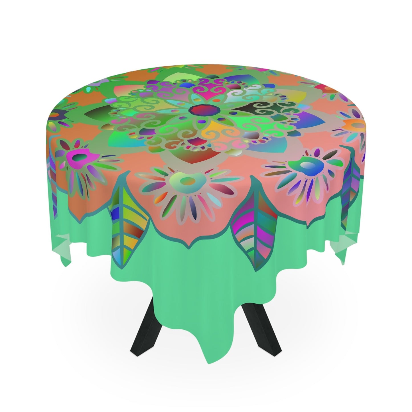 Tablecloth with Mandala Art Drawn by Hand, Light Fluo Green, Square - Blululi