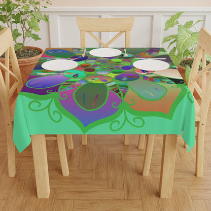 Tablecloth with Mandala Art Drawn by Hand, Light Fluo Green, Square - Blululi