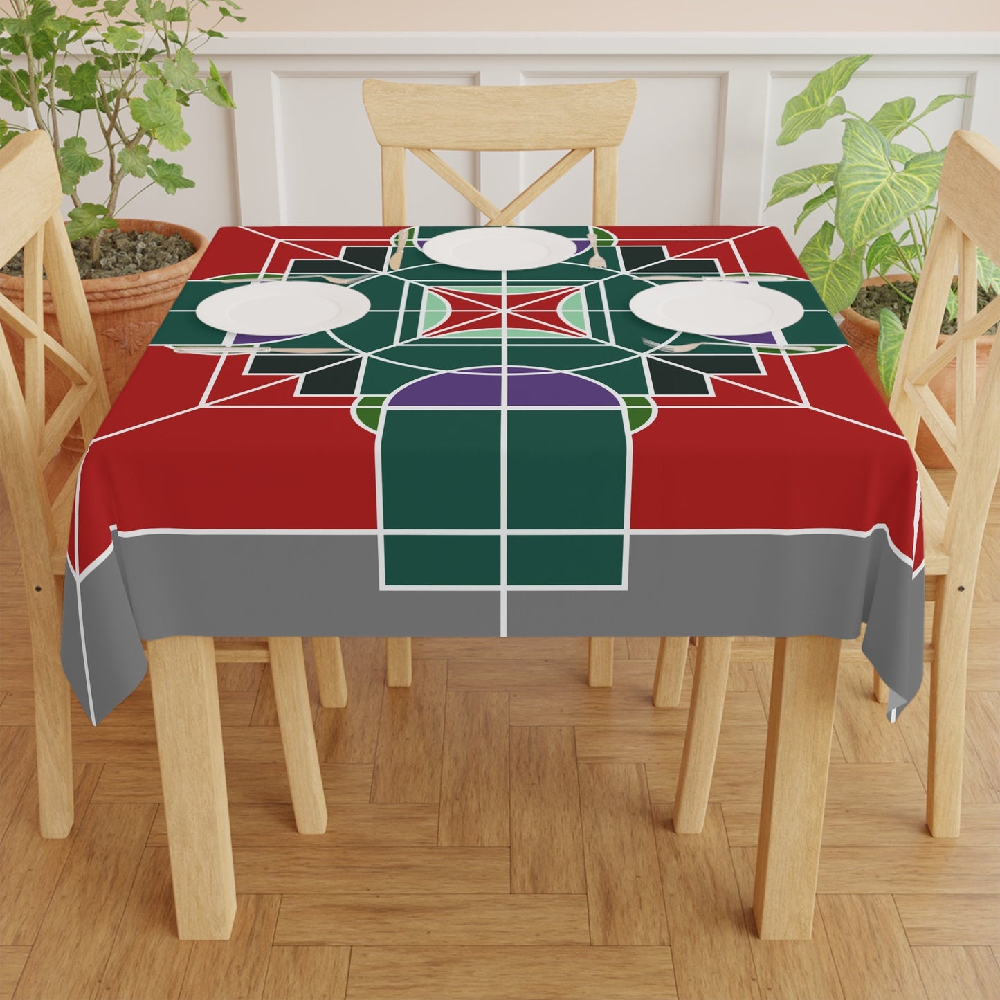 Tablecloth with Original Fine Art Drawn by Hand, Square - Blululi