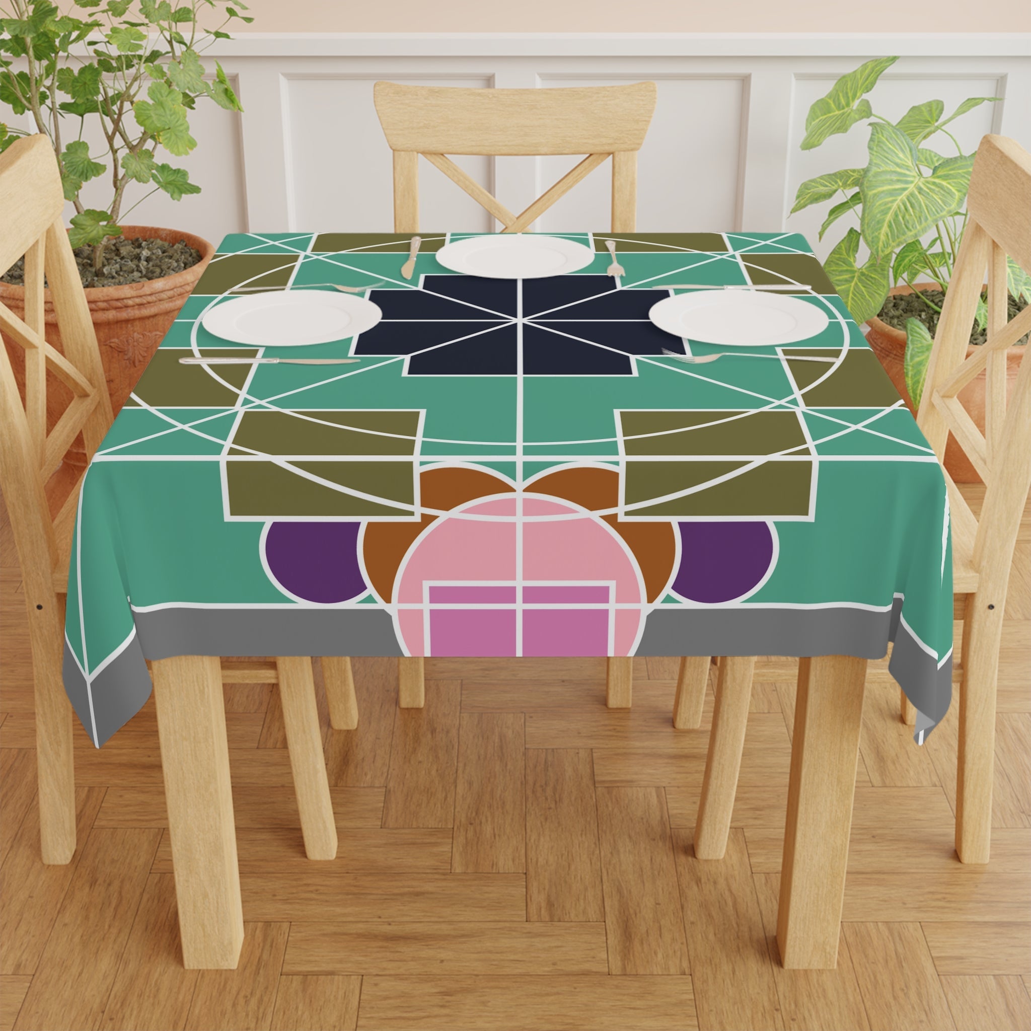 Tablecloth with Original Fine Art Drawn by Hand, Square - Blululi