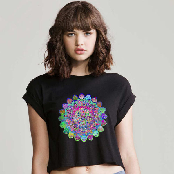 Top Crop Organico - Vibrant Mandala Cropped T-Shirt Top Crop Organico - Blululi