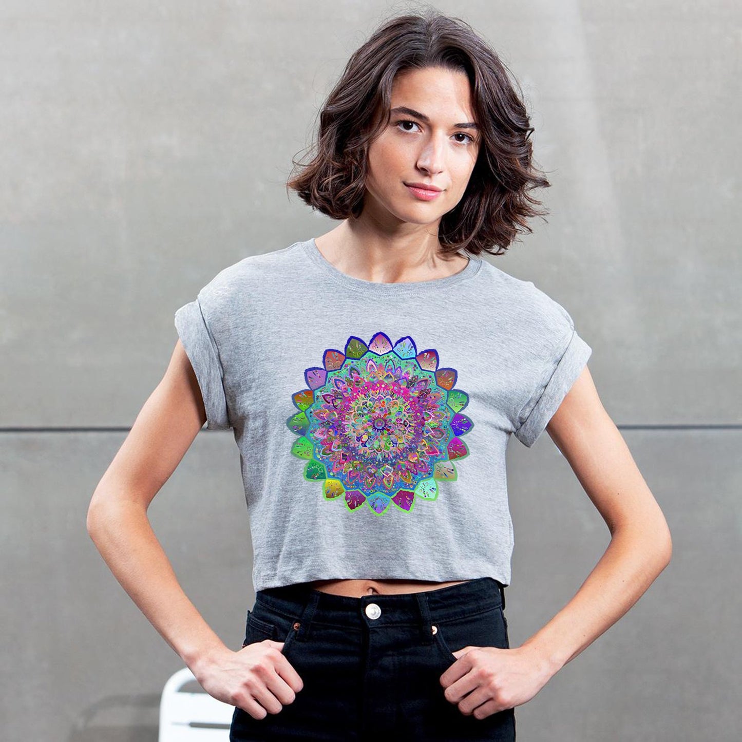 Top Crop Organico - Vibrant Mandala Cropped T-Shirt Top Crop Organico - Blululi