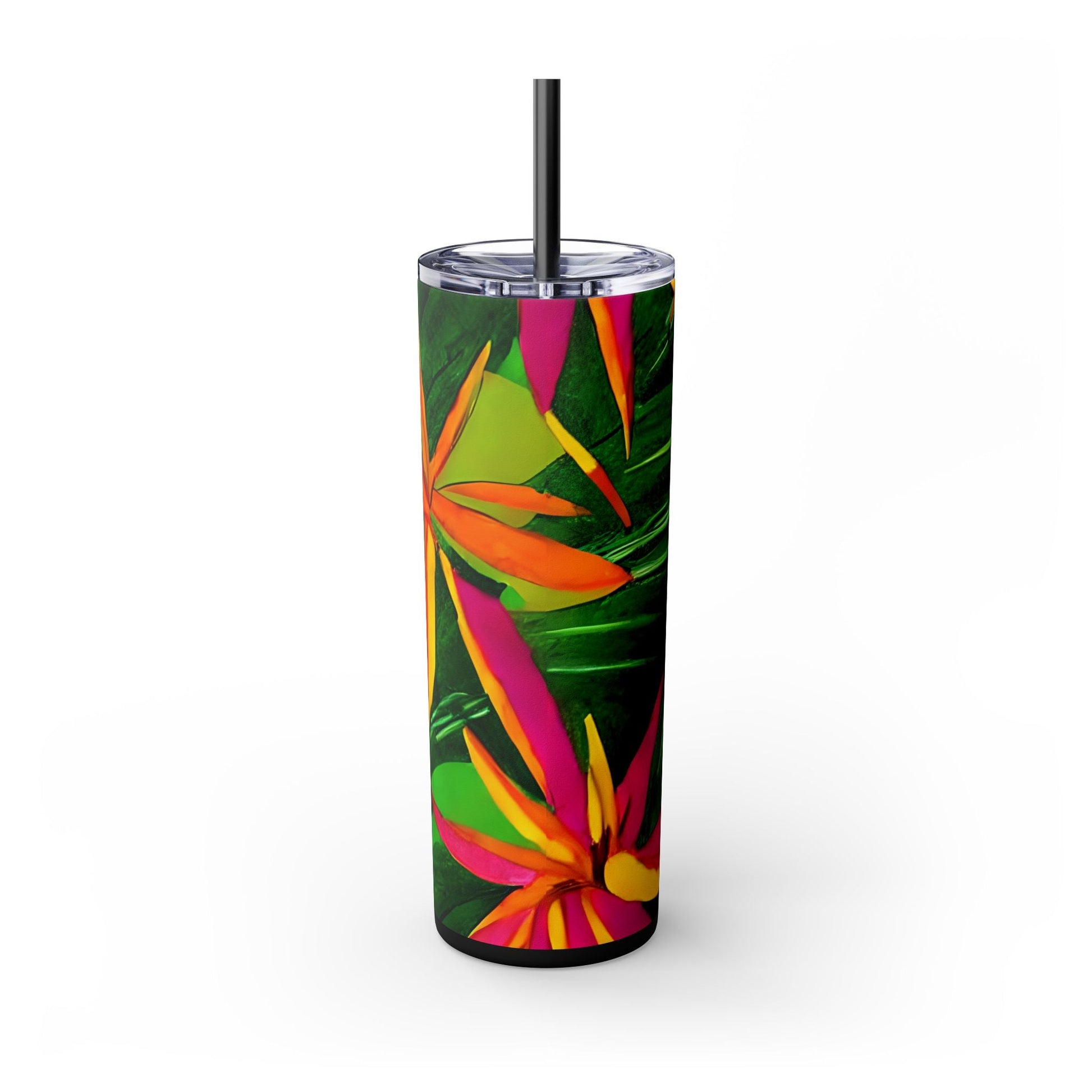 Tropical Botanical Design Skinny Tumbler, 20oz, Keeps Drinks Hot/Cold, BPA - Free - Blululi