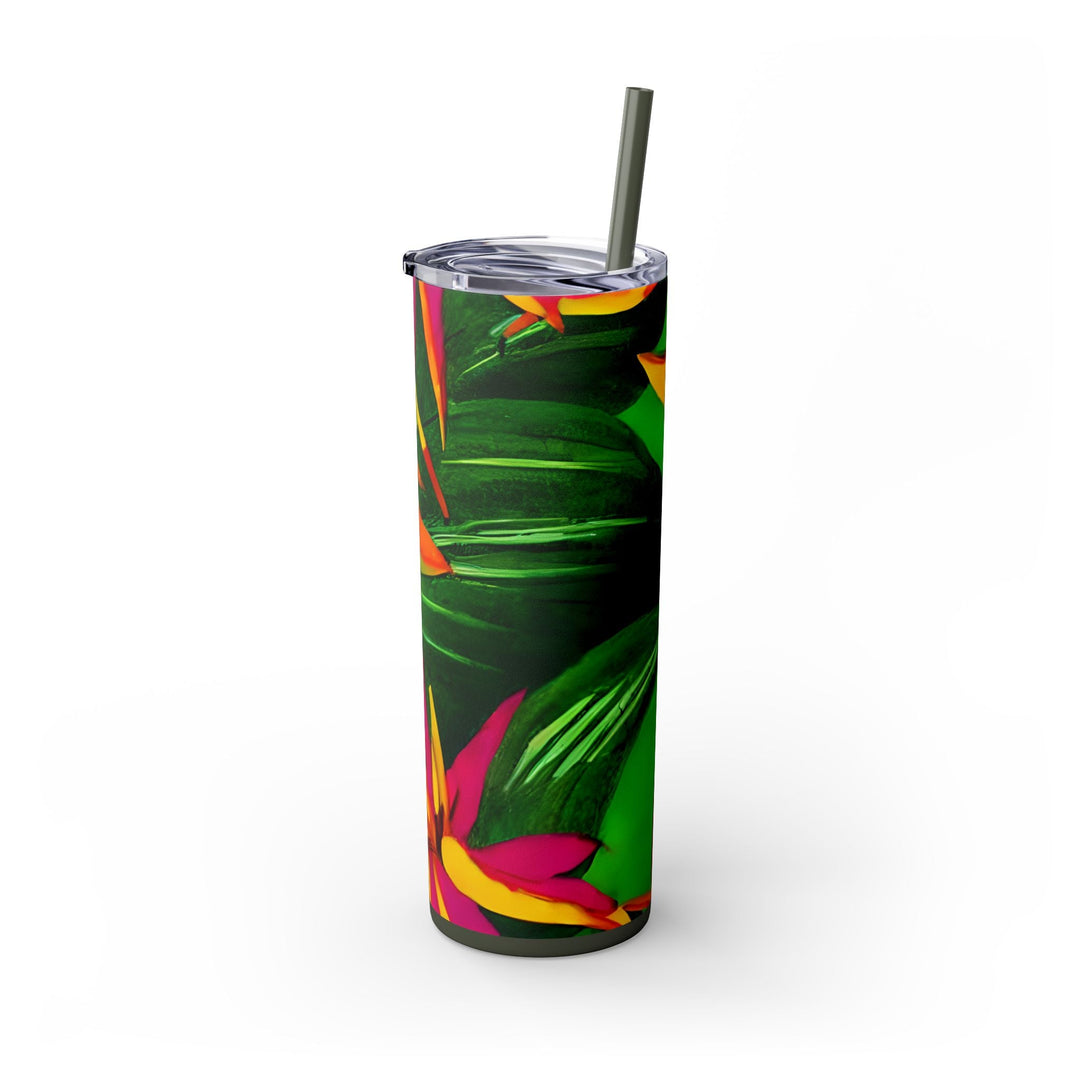 Tropical Botanical Design Skinny Tumbler, 20oz, Keeps Drinks Hot/Cold, BPA - Free - Blululi