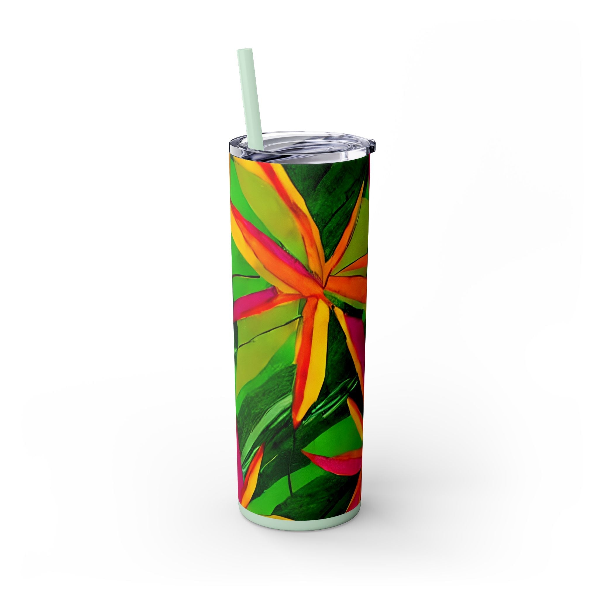 Tropical Botanical Design Skinny Tumbler, 20oz, Keeps Drinks Hot/Cold, BPA - Free - Blululi