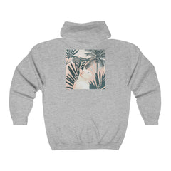 Tropical Cat Hoodie - White Cat & Palm Leaves Hoodie - Blululi