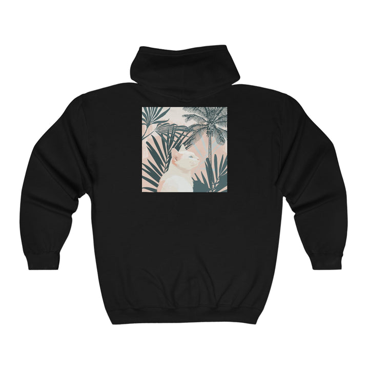 Tropical Cat Hoodie - White Cat & Palm Leaves Hoodie - Blululi