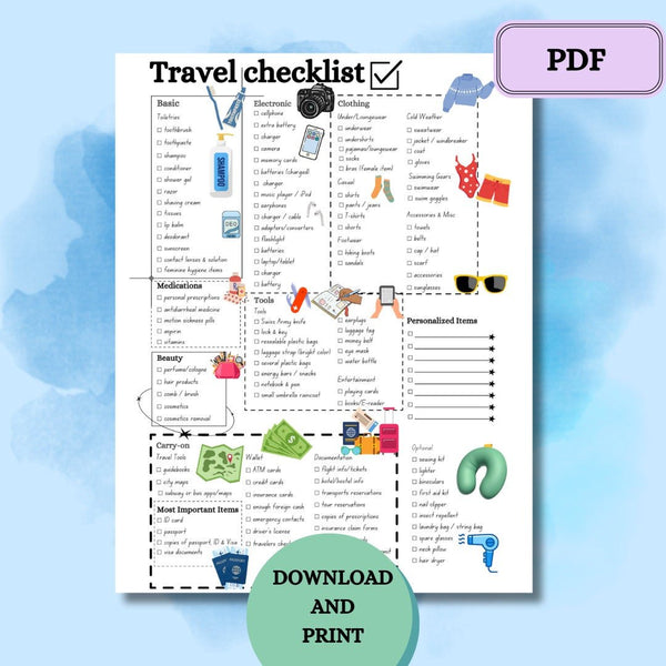 Ultimate Travel Checklist PDF - Pack Like a Pro for Your Next Adventure! digital download - Blululi