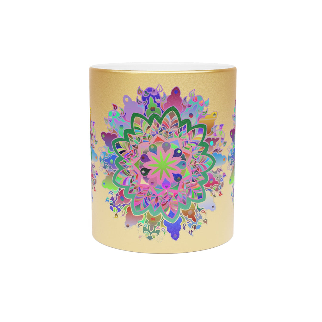 Unique Gift Colorful Mandala Art Hand - Drawn - Metallic Mug (Silver/Gold) - Blululi