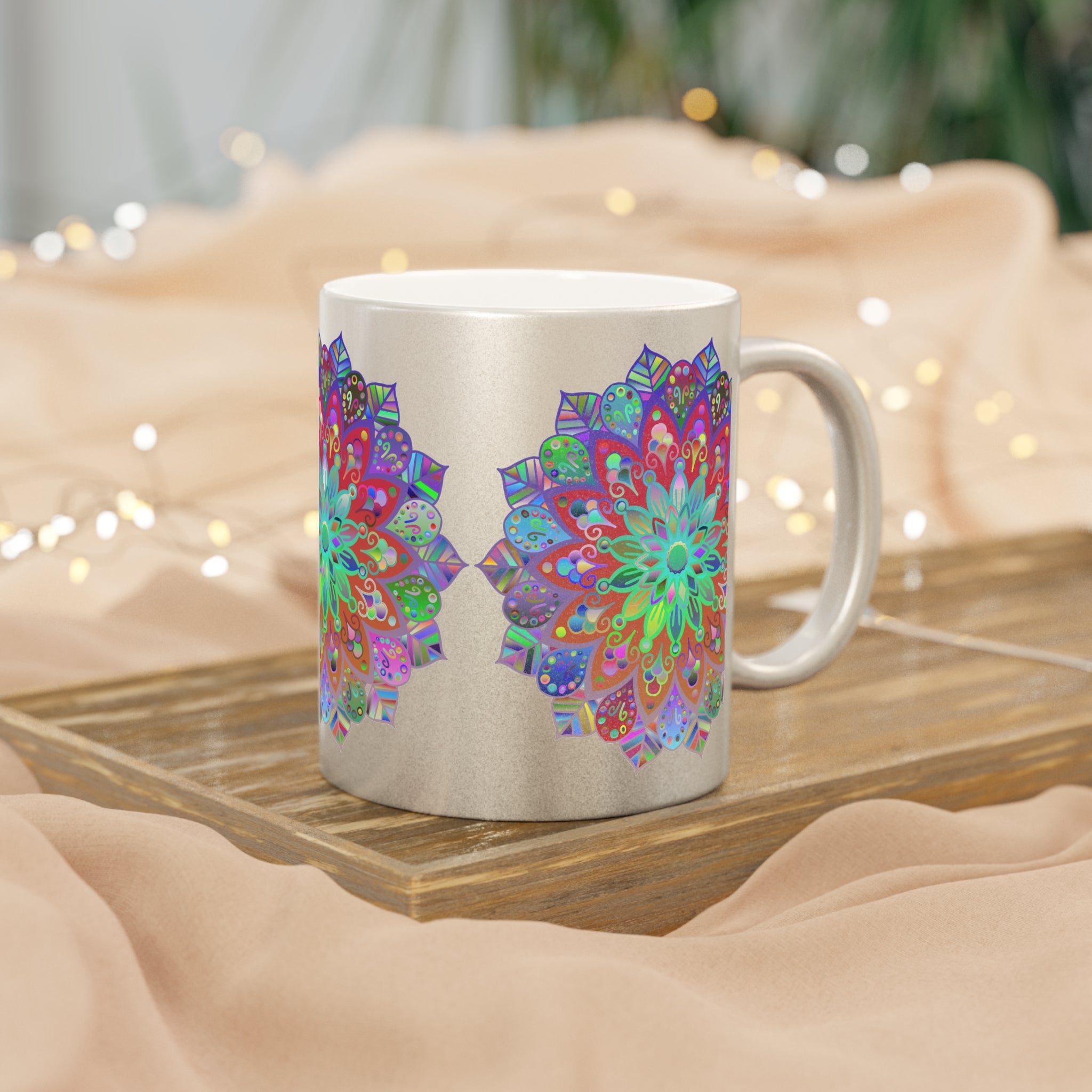 Unique Gift Colorful Mandala Art Hand - Drawn - Metallic Mug (Silver/Gold) - Blululi