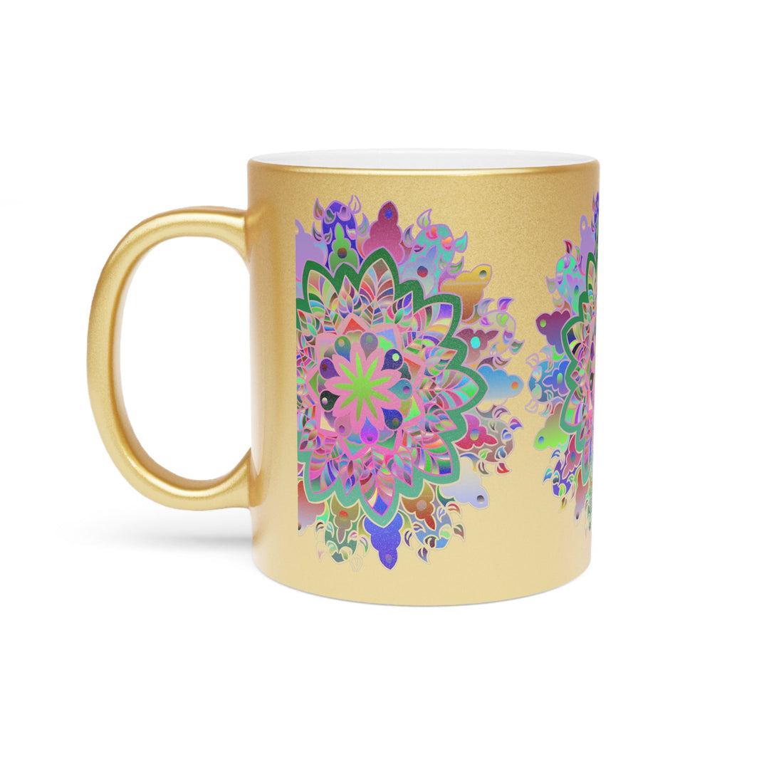 Unique Gift Colorful Mandala Art Hand - Drawn - Metallic Mug (Silver/Gold) - Blululi